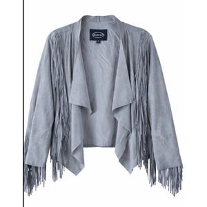 Scoop Womens Faux Suede Fringe Drape Jacket Blue XXL Vegan Boho Western